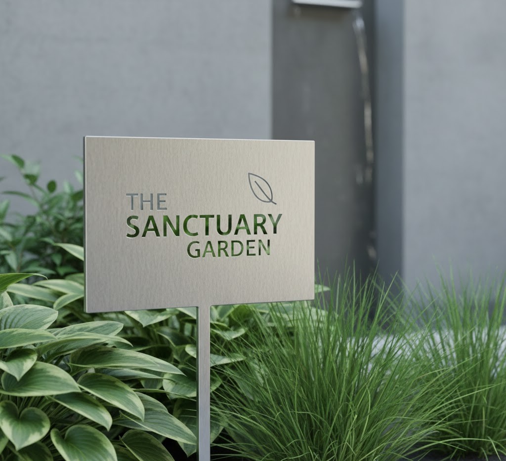 Modern metal garden sign